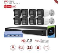 Hikvision KIT1043G2/8-LIU. Kit IP Nvr 8 canali,8 bullet da 4mpx con Audio switch PoE 10 porte, HD1TB