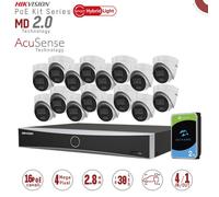 Hikvision KIT1343G2/16-LIU-POE. Kit IP Nvr 16 canali PoE,16 Turret 4mpx e Audio, HDD2TB
