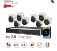 Hikvision KIT1343G2/8-LIU-POE. Kit IP Nvr 8 canali PoE,8 Turret 4mpx con Audio, HD1TB