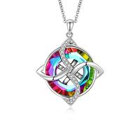 Hikyskin ZLILIJAN - Collar de nudo irlandés, nudo celta, plata esterlina 925, colgante de buena suerte, collar con dije de cristal azul circular, símbolo irlandés, joyería gaélica, regalo para mujer