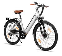HILAND 26 pollici 250W bici elettrica, Bici elettrica da città con batteria 36V 7.8Ah, E-bike a 7 velocità per uomini donne con telaio in acciaio duro, bici da pendolare urbano per adulti，Grigio