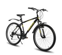 HILAND Mountain bike 26/27,5/29 pollici, mountain bike da uomo e donna a 21 velocità, telaio in acciaio ad alta resistenza, freni a V, bici hardtail per adulti nero/blu/grigio