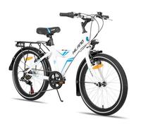 Hiland Mountain bike da 20" per bambini e bambine dai 7, 8, 9, 10+ anni, con cambio a 6 velocità, bici da città per bambini, portapacchi e portapacchi, nera
