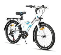 HILAND Rocket2.0 20/24 Pollici Mountain Bike per Bambini e Bambine dai 5 ai 15 Anni, MTB con Cambio Shimano a 6 Velocità, Freni a V, Luci, Portapacchi e Cavalletto (Nero e Bianco) Transizione alla MTB
