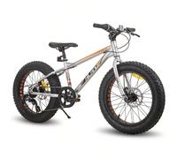 Hiland Roon 20 Pollici Fat Tire Mountain Bicicletta per Bambini e Bambine dai 5+ Anni, Shimano 7 Velocità, Doppio Freno a Disco, Bicicletta da Spiaggia e da Neve per Bambini con Cavalletto (Argento, B
