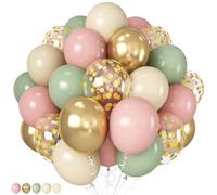 HILAVO Palloncini rosa e verdi retrò verde salvia rosa metallizzato oro coriandoli palloncini verde oliva oro rosa beige palloncino in lattice per giungla safari Natale schiaccianoci bosco decorazione