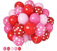 HILAVO Palloncini rossi e rosa a forma di fragola, rosa pastello, rosa chiaro, rosso, in lattice, a pois, per feste, palloncini a elio, per ragazze dolci, baby shower, compleanni, San Valentino