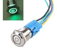 HiLetgo 16MM Latching Pushbutton Switch 5/8" 12V-24V 5A Power Angel Eye LED Light Metal Toggle Switch with Wire Socket Plug Green Light Button
