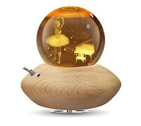 HILEYOLLA Carillon con Sfera di Cristallo, Carillon Rotazione a 360° Base in Legno/Luce Notturna/Natale, Compleanno,San Valentino, Ringraziamento e Altri Regali per Le Feste