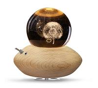 HILEYOLLA Carillon con Sfera di Cristallo, Carillon Rotazione a 360° Base in Legno/Luce Notturna/Natale, Compleanno,San Valentino, Ringraziamento e Altri Regali per Le Feste
