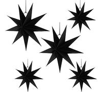 Hilif - Stella pieghevole natalizia, 9 punte, colore: nero, 5 pezzi, diametro 60 cm, 3 pezzi di diametro 30 cm, stelle di carta per decorazione finestra, Avvento, albero di Natale