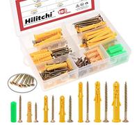 Hilitchi 192-pcs [7-sizes] Ribbed Plastic Anchors assortimento kit con set di viti per cartongesso autofilettanti