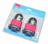 Hilka 70828050 Lucchetto Resistente alle intemperie con Chiave Simile, 2 Pezzi, Giallo, 50mm