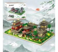 HILKKET Mini Architettura Cinese di Suzhou Garden, 3930 PCS Suzhou Garden Micro Mattoncini da Costruzione con Luci, Classico Cinese Suzhou Costruzioni per Casa Bonsai