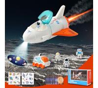 HILKKET Space Shuttle Giocattolo, Razzo Spaziale Giocattolo, Razzi e Navi Spaziali con Suoni e Luci, Giocattoli Razzo STEM con Astronauti e Lampada di Proiezione per 3 4 5 6 7 8 Anni