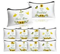 Hillban 10 sacchetti per cosmetici cristiani per la casa, regalo di apprezzamento per la casa, regalo per matrimoni estivi, per donne, chiesa, in tela, da viaggio, con girasole, bianco