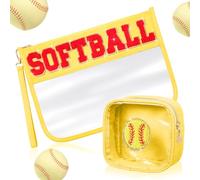 Hillban 2 pezzi Softball Regali per ragazze Snack Goodie Borse Roba Softball Accessori per le donne Trucco Cosmetici Borse da toilette Cerniera Sacchetto Trasparente Ciniglia Lettera Viaggio Borsa