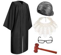Hillban 5 Pcs Halloween Judge Costume Accessory Judge Robe False Collar Wooden Gavel Wig and Glasses for Halloween Cosplay (Pearls Collar, Adult)