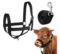 Hillban Capezza per bovini, Cavezza Regolabile per Polpaccio con Corda per Cavallo, Asino, Capra, Puledro, in Nylon, Forniture per addestramento (Nero, L)