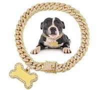 Hillban Collare dorato con diamanti per cani, con targhetta identificativa per animali domestici, in acciaio inox, con maglie in metallo, per cuccioli, ragazzi, ragazze, cani di piccola taglia (40,6