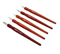 Hillento, set di penne stilografiche con 5 penne in legno, penne per cartoni animati e 5 piume, ideale per manga, fumetti, calligrafia, parola/disegno a penna e inchiostro