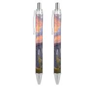 Hills Railway - Penna a sfera retrattile, inchiostro nero, per ufficio e casa, 2 pezzi