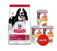 HILL'S Science Plan Canine Adult Medium Lamb & Rice 18kg per cani di taglia media con agnello e riso + 3 scatolette di cibo umido HILL'S GRATIS
