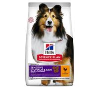 Hill's Science Plan Sensitive Stomach & Skin Medium Adult Alimento per Cani con Pollo - 12 kg - Croccantini per cani - 1° ORDINE? scegli lo sconto BZR5 / BZR20 + 200 punti fedeltà