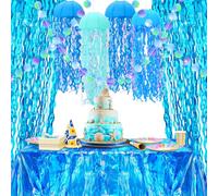 Hillsuren 8 decorazioni per feste sotto il mare con onde oceaniche tovaglie blu orpelli lamina frangia tenda medusa lanterne di carta glitter cerchio ghirlanda da appendere striscione per baby shower