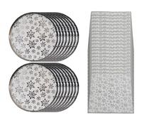 Hilltop Supplies Piatti di carta usa e getta con motivo natalizio con fiocchi di neve, con tovaglioli, 16 piatti e 20 tovaglioli, piatti e tovaglioli di carta natalizi