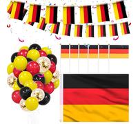 Hillylolly 92 pezzi XXL Germania decorazione EM Set bandiera Germania 90 x 150 cm, ghirlanda Germania 6 m, 10 piccola bandiera della Germania, 70 palloncini rossi e gialli neri per calcio mondiali di