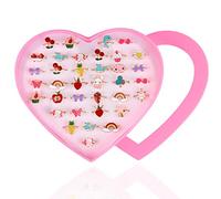 Hillylolly Anelli per Bambini Regolabili, 36 Pezzi Principessa, con Vetrina a Forma di Cuore, Set per Bambine, Favori di Compleanno, Stile Casuale (D)