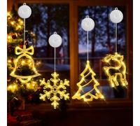 Hillylolly Luci Natale per Finestra 4 Pezzi Luci di Natale, Lampada a Ventosa per Finestra di Natale, Luci Decorazione Natale per Finestra, Tenda Luci di Natale, Decorative da Finestra Luci di Natale