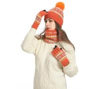 Hilmocho 3 Pezzi Donna Cappello Invernale Sciarpa Guanti Touch Screen Set Caldo Pile Foderati in Maglia Berretto Cappelli Sciarpe Guanti