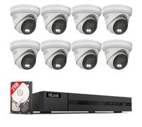 HiLook® by HIKVISION Set di telecamere di sorveglianza 8 X 8 MP 4 K Turret PoE con intelligenza artificiale e rilevamento di persone e veicoli e visione notturna ibrida resistente alle intemperie
