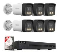 HiLook HIKVISION PoE - Set di telecamere di sorveglianza per esterni, 6 telecamere da 8 MP/4 K, con slot per schede SD, visione notturna ibrida e IR, riconoscimento persona/veicolo, 8 CH NVR 4K, 2 TB