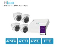 Hilook IPC-KIT-T241H-C/4-POE. Kit IP Nvr 4 canali POE,4 Turret da 4mpx, HD1TB