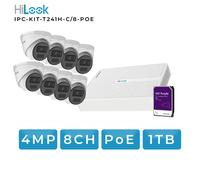 Hilook IPC-KIT-T241H-C/8-POE. Kit IP Nvr 8 canali POE,8 Turret da 4mpx, HD1TB