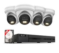 Hilook Set di telecamere di sorveglianza 4K per esterni, 4 x 8MP/4K PoE Dom Outdoor Camera | Visione notturna Smart Hybrid Light | Rilevamento di oggetti e persone | 8CH NVR 24/7 | HDD da 2TB