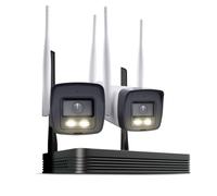 HiLook Set di telecamere di sorveglianza WLAN per esterni, 2 telecamere bullet da 4 MP, WiFi NVS con slot micro SD, set completo per fotocamera esterna, riconoscimento umano e veicoli, visione