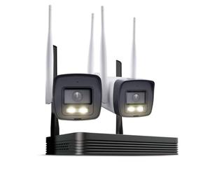HiLook Set di telecamere di sorveglianza WLAN per esterni, 2 telecamere bullet da 4 MP, WiFi NVS con slot micro SD, set completo per fotocamera esterna, riconoscimento umano e veicoli, visione