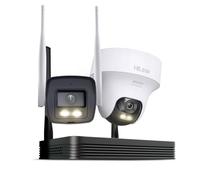 HiLook Set di telecamere di sorveglianza WLAN per esterni, bullet da 4 MP + telecamere PT Turret, WiFi NVS con slot micro SD, set completo per fotocamera esterna, riconoscimento umano e veicoli