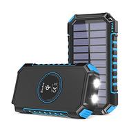 Hiluckey Caricabatterie Solare 26800mAh con 4 USB Batteria Esterna Portatile USB C Power Bank Wireless con Torcia a LED per Smartphones, Tablets e Campeggio Esterno