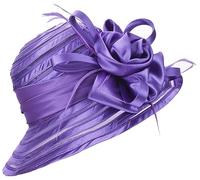 HilyBony Cappello da donna Kentucky in organza, cappello derby alla pescatora - per matrimonio, chiesa, tea party, a tesa larga, cappello estivo, Viola, M