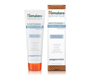 Himalaya Botanique Whitening+ Hydroxyapatite Dentifricio, Idrossiapatite (HA), Peppermint, senza Fluoro, Rimineralizzazione dal Giorno 7, Vegano, senza Glutine, 113g