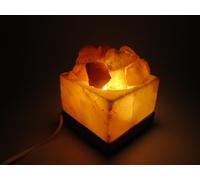 Himalaya Salt Dreams 4041678002282 Ciotola Quadrata con Cristalli di Sale e Base in Legno, illuminata, con circuiti elettrici e Lampadina