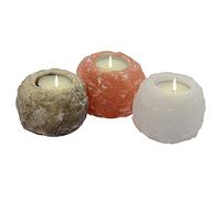 Himalaya Salt Dreams Teelichthalter Set Rock-Trio 3 x Circa 400 g, Cristallo, Arancione, Bianco, Grigio, 7 cm