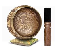 Himalayan Bazaar - Set con campana tibetana, facile da suonare, realizzato a mano, per meditazione tramite il suono, 10 cm, per la guarigione dei 7 chakra