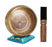 Himalayan Bazaar - Set con campana tibetana, facile da suonare, realizzato a mano, per meditazione tramite il suono, 10 cm, per la guarigione dei 7 chakra