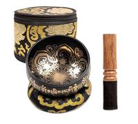 Himalayan Bazaar - Set con campana tibetana, facile da suonare, realizzato a mano, per meditazione tramite il suono, 10 cm, per la guarigione dei 7 chakra